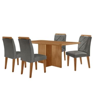 Imagem de Mesa Olimpia 120 Mdf Com 4 Cadeiras Melissa Linho Grafite Naturalle