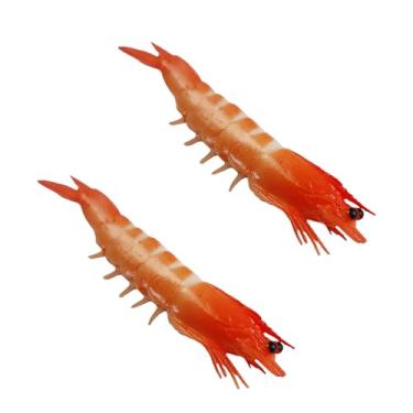 Imagem de GOUDOGEDC 2 peças de camarão falso vermelho, figuras de camarões artificiais, decorações realistas de frutos do mar, adereços realistas para fotos de camarões falsos, decoração de casa, camarões