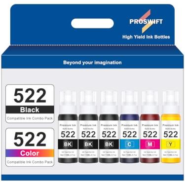 Imagem de PROSWIFT 522 frascos de refil de tinta de alta capacidade (6 frascos), pacote de substituição para impressora Epson compatível com tinta 522 para EcoTank ET-2800 ET-2803 ET-2400 ET-4800 ET-2720 ET
