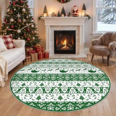 Imagem de Tapete de área para sala de estar – redondo 1,8 m lavável casa de fazenda de Natal boêmio neutro grande marroquino geométrico macio antiderrapante tapete fino para quarto embaixo da mesa de jantar