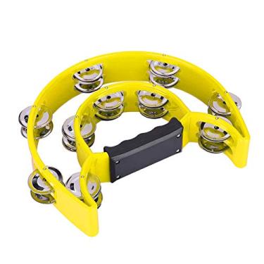 Imagem de RiToEasysports Instrumento de Percussão de Pandeiro Com Jingles de Fileira Dupla para Exercícios de Coordenação Ocular, Crianças e Família (Amarelo)