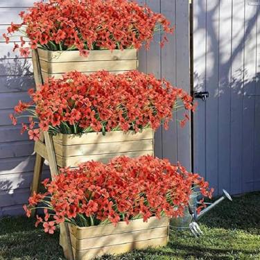 Imagem de 1 peça de flor de simulação de violeta, decoração ao ar livre, flor falsa, não desbota, planta de plástico artificial, jardim, casa, casamento, decoração de casa de fazenda (vermelho)