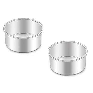 Imagem de Homikit Conjunto de 2 formas de bolo redondas pequenas de aço inoxidável de 10 cm, formas de bolo de camada profunda de 5 cm, seguras para forno e lava-louças, não tóxicas e saudáveis
