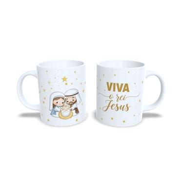 Imagem de Caneca Natalina de Cerâmica, Sagrada Família, Branca, 325ml, com Mensagem sobre o natal, e imagens de Jesus, Maria e José (23182)