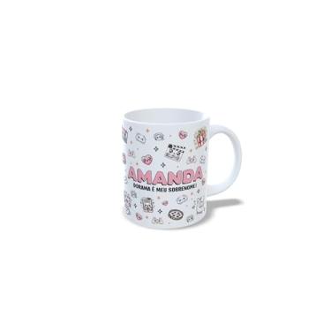 Imagem de Caneca de Cerâmica Personalizada Amanda, Tema Dorama, Branca com Ilustração Kawaii, 325ml (a)