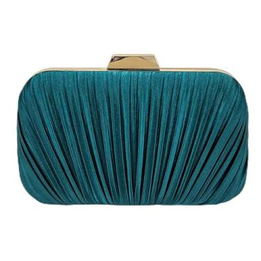 Imagem de Aovtero Bolsa clutch feminina para noite, casamento, formal, festa, noiva, plissada, cintilante, com corrente, Verde
