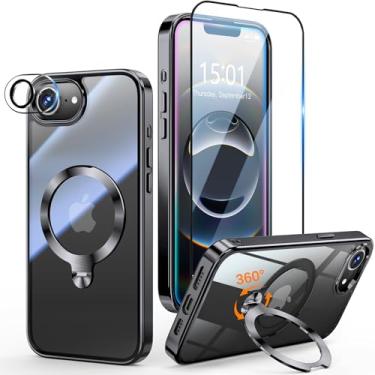Imagem de Yondcd [Proteção Tri-Shield] para iPhone 16e com suporte giratório de 360° compatível com MagSafe [anel magnético de CD] [protetor de tela e lente da câmera] Revestimento à prova de choque nunca