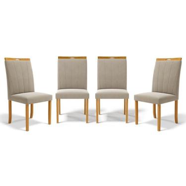 Imagem de Kit Com 4 Cadeiras Aurora Madeira Maciça Estofadas Para Mesa De Jantar Veludo Bege 102