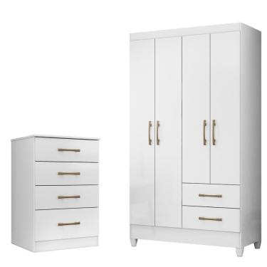 Imagem de Kit Guarda Roupa Solteiro Chile E Cômoda Ms - Branco Branco