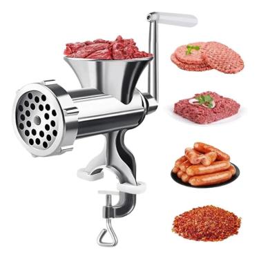 Imagem de Maquina Moer Carne Moedor Faz Linguica Funil Profissional Hamburguer Kit Completo 3 Acessorios Aluminio Manual Embutidos