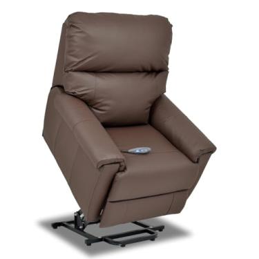 Imagem de Poltrona Reclinável Alpha Elétrica com LIFT em Couro Legítimo, 120kg Suportados, Sistema SoftSpring, Autovolt 90-240v, 85x105x105cm (Marrom)