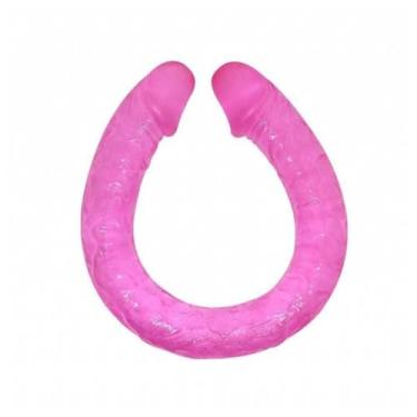 Imagem de Prótese Dupla Flexível 48,5 X 3,5 Cm Jelly Dildo Pênis Duplo Estimulação Veias Salientes 6305 (ROSA)
