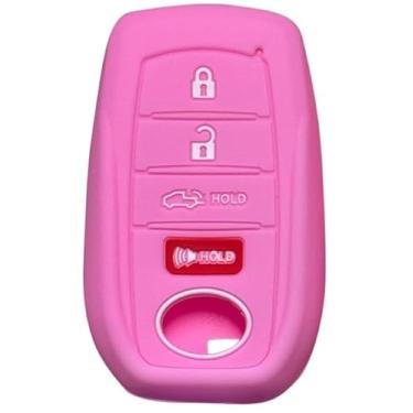 Imagem de Capa de chaveiro para Toyota Corolla Cross Grand Highlander Prius Prime Hybrid Highlander/Crown 2022-2024, silicone com 4 botões, protetor remoto de substituição sem chave (rosa)