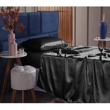 Imagem de Jogo De Lençol Solteiro Cetim Charmousse 2 Peças - Preto - Autoestima 