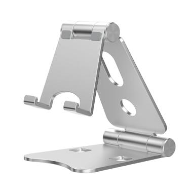 Imagem de HZZADZXW Suporte de celular dobrável duplo, suporte de telefone de mesa dobrável ajustável para mesa, base de alumínio para celular, compatível com iPhone 17 16 15 14 13 12 11 Pro Max Air, todos os