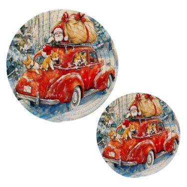 Imagem de Blueangle 2 peças de suporte de panela vintage vermelho para carro - conjunto de pegadores de panela de tecido redondo - almofadas quentes trançadas de algodão - porta-copos - tapetes de mesa para