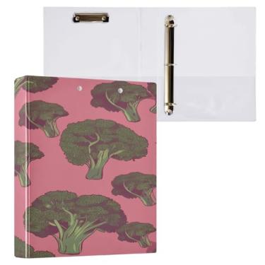 Imagem de Blueangle Fichário de 3 anéis com padrão de brócolis com prancheta e 2 bolsos - Organizador de documentos decorativos de 3 cm para escritório, suprimentos para reuniões (420)