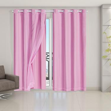 Imagem de Cortina Blackout Voil Liso 2,80m x 2,30m Voil 100% Poliéster/Forro 100% PVC - Rosa