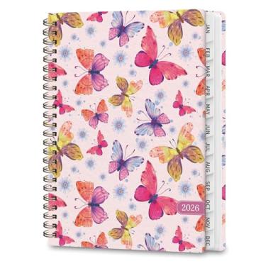 Imagem de Agenda 2026, calendário semanal e mensal, planejadores acadêmicos, janeiro de 2026 a dezembro de 2026, agenda de planejamento para material escolar de escritório, borboletas vermelhas