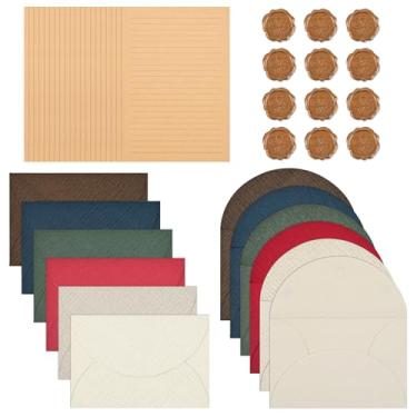 Imagem de BAYTORY Conjunto de envelopes de convite A6 com 32 peças, envelope de cartão comemorativo, papel de papelaria e envelopes, 20 folhas de papel + 12 envelopes para casamentos, aniversário, Natal (cor