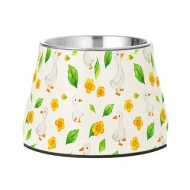 Imagem de SEHANY Tigelas fofas para cães de pato antiderrapante de aço inoxidável com fundo de borracha que evita a queda, 2,3 tigelas quadriculadas para comida e água para cães e gatos