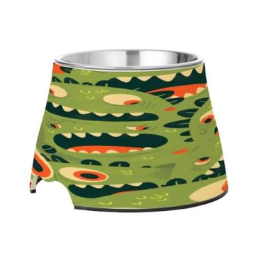 Imagem de Blueangle Tigelas elevadas para cães com aço inoxidável - Prato antiderrapante de 2,3 xícaras para animais de estimação de alta capacidade para saúde da coluna e desenho animado de olhos de monstro (5