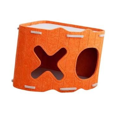 Imagem de Bothyi Cama para gato, casa, túnel, combinação, a arranhões, cama prática para animais de estimação, feltro, casa para gato, para descanso, Laranja