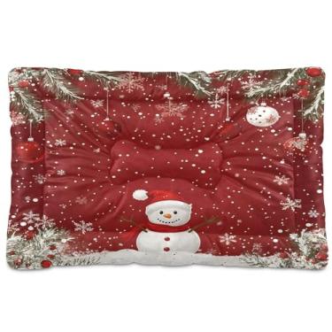Imagem de SEHANY Cama de Natal com flocos de neve, boneco de neve, para cães, gatos, com fundo antiderrapante, para canil, colchão macio, lavável, para cães pequenos, médios e grandes, gatos, 61 x 45 cm