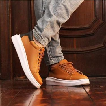 Imagem de Tênis Masculino Sneaker Casual Sola Alta Sapatenis Confortável Couro Vegano Aumenta Altura Estiloso Versátil (CARAMELO, BR, Adulto, Numérico, 44)