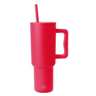 Imagem de Simple Modern Copo Trek de 1,134 g com alça e tampa de canudo | Caneca de viagem de aço inoxidável isolada amigável com suporte de copo | Ember Red