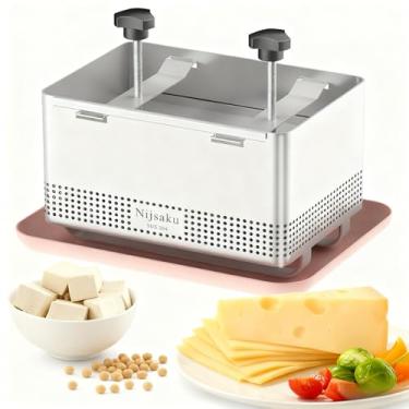 Imagem de Prensa de tofu de aço inoxidável para prensa de tofu e paneer - prensa de queijo para tofu caseiro, paneer, queijo vegano - resistente com pressão ajustável para tofu firme ou extra firme XL
