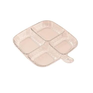 Imagem de Tigela para molho Bandeja de acompanhamento com quatro compartimentos e alça, prato jantar anti-escaldante, bandeja armazenamento gengibre alho para pendurar(Clear)
