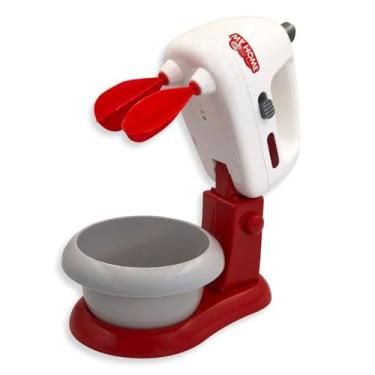 Imagem de Batedeira Infantil de Brinquedo com Luz e Som, Vermelho e Branco, Plástico e Metal, 20x19cm, Batedores Duplos Funcionais, Requer 2 Pilhas AA