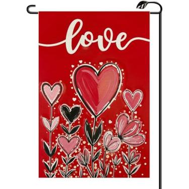 Imagem de Dia dos Namorados amor corações bandeira jardim 30,5 x 45,7 cm vertical dupla face serapilheira primavera pequenas bandeiras aniversário casamento interior exterior decoração para quintal (apenas