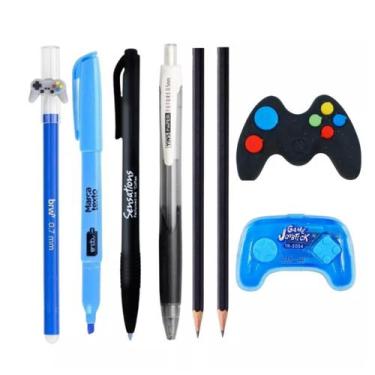Imagem de Kit Papelaria Fofa Games Joystick Kawaii Lapis Borracha Apontador Cane