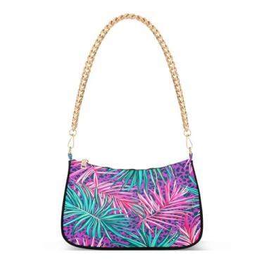 Imagem de CEBUGI Bolsas transversais femininas bolsa de ombro com folhas de palmeira elegante bolsa clutch com alça de corrente