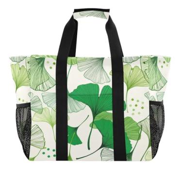 Imagem de Wassud Ginkgo Leaves Sacola de mercearia reutilizável grande bolsa organizadora de lona impermeável para praia, piquenique, lavanderia, viagem