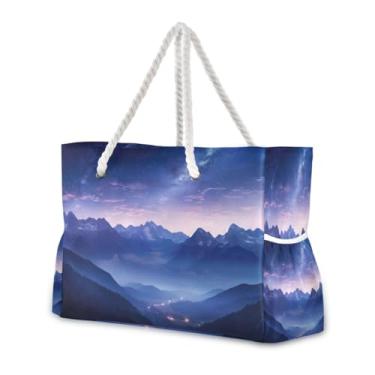 Imagem de Wassud Bolsa de praia roxa para noite, grande, para mulheres, impermeável, à prova de areia, bolsa de viagem com zíper e bolso para piscina, academia, acampamento