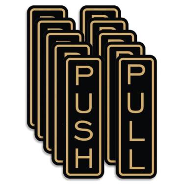 Imagem de All Quality Placas de porta push pull verticais clássicas - ótimas para portas de vidro | Sinais de aparência profissional | Fácil instalação inclui fita adesiva de espuma dupla face (preta/dourada