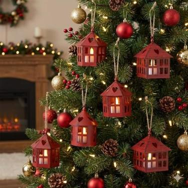 Imagem de TRIROCKS 6 peças de lanternas decorativas de metal para velas suspensas com 10 cm de altura, suportes de luz de chá para mesas, casa de fazenda, festa de casamento rústica, presentes internos e