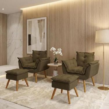 Imagem de Kit 2 Poltronas Decorativa e 2 Puffs Para Sala Recepção Manicure Consu