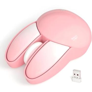 Imagem de Mouse Sem Fio 2.4GHz Rosa com Formato de Orelha de Coelho, 1200 DPI, 3 Botões, Receptor USB Incluído
