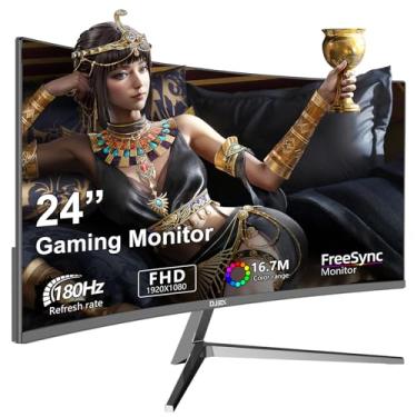 Imagem de DJiEX Monitor de computador para jogos curvado de 24 polegadas 180hz FHD1080P sem moldura DisplayPort HDMI 250cd/m² Brilho 99% sRGB AMD FreeSync Filtro de luz azul sem cintilação montável na parede