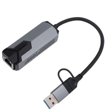 Imagem de Zyyini Adaptador Ethernet 5G USB 3.0, Rede de Alta Velocidade de 5000 Mbps Com Fio de Porta Dupla USB C para Conversor de Rede RJ45 Compatível Com Sistemas Operacional, para PC Laptop