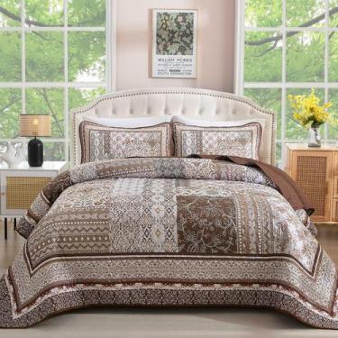 Imagem de Conjunto de edredões WONGS BEDDING Brown Queen Size Bobo Floral 3 peça