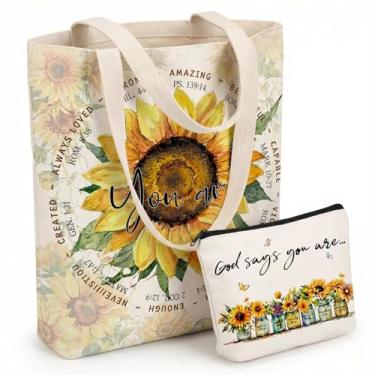 Imagem de VEAGINS Conjunto de sacola bíblica com bolsa cosmética, presentes cristãos de grande capacidade para mulheres, bolsa de igreja para estudo da Bíblia, organizador religioso