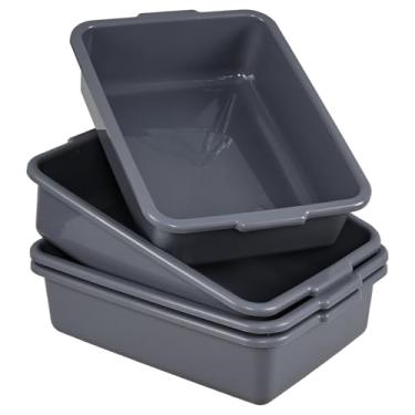 Imagem de Knifefish Pacote com 4 caixas de plástico para banheiras de ônibus, banheira de prato de restaurante de 15 L, cinza