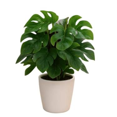 Imagem de Planta Artificial em Vaso 28cm – Decoração de Sala, Escritório e Quarto | Folhas de Plástico Realistas | Sem Manutenção (Costela de Adão)