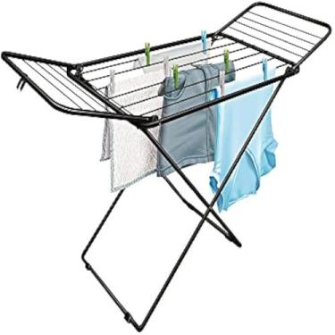 Imagem de Varal de roupas, estrutura de aco, dobravel, resistente, com abas, domestico, leve, preto, funcional.
