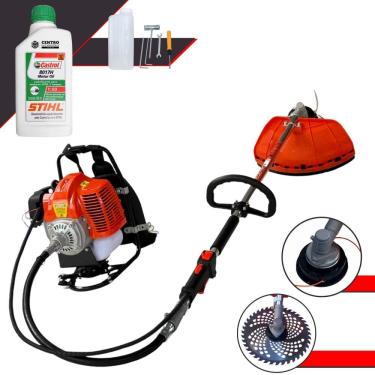 Imagem de Cortador de Grama Costal Terra GRC-430 À Gasolina 43cc 1,7HP Roçadeira Multifunções Completa Com Carretel + Lâmina 40 Dentes de Vídea + Óleo Stihl 2T